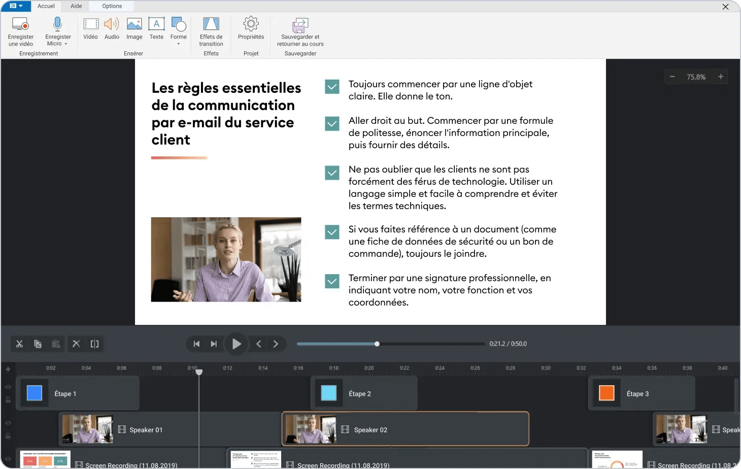 capture d'écran du module de montage vidéo screencasting d'ispring suite