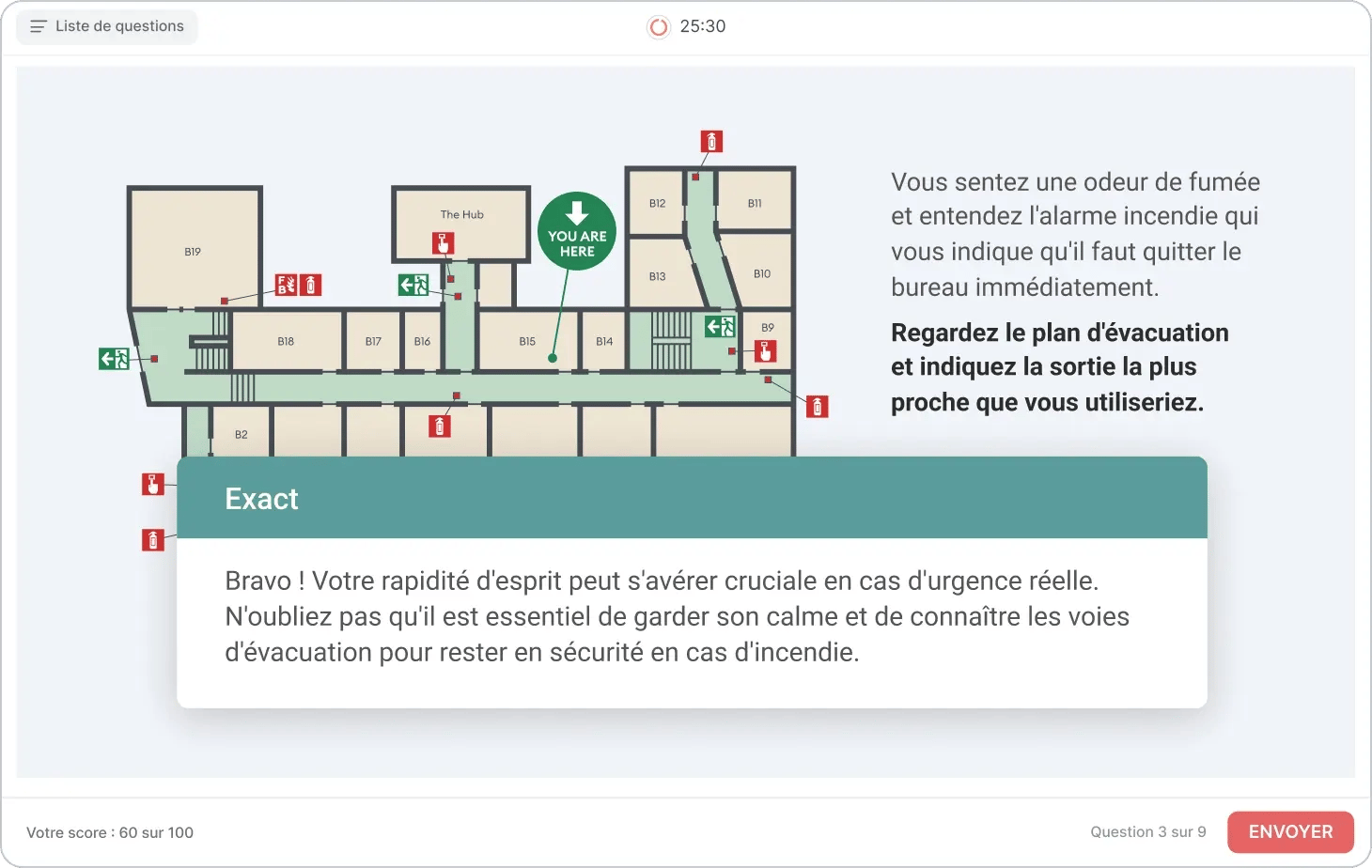 capture d'écran d'un quiz interactif avec feedback pédagogique