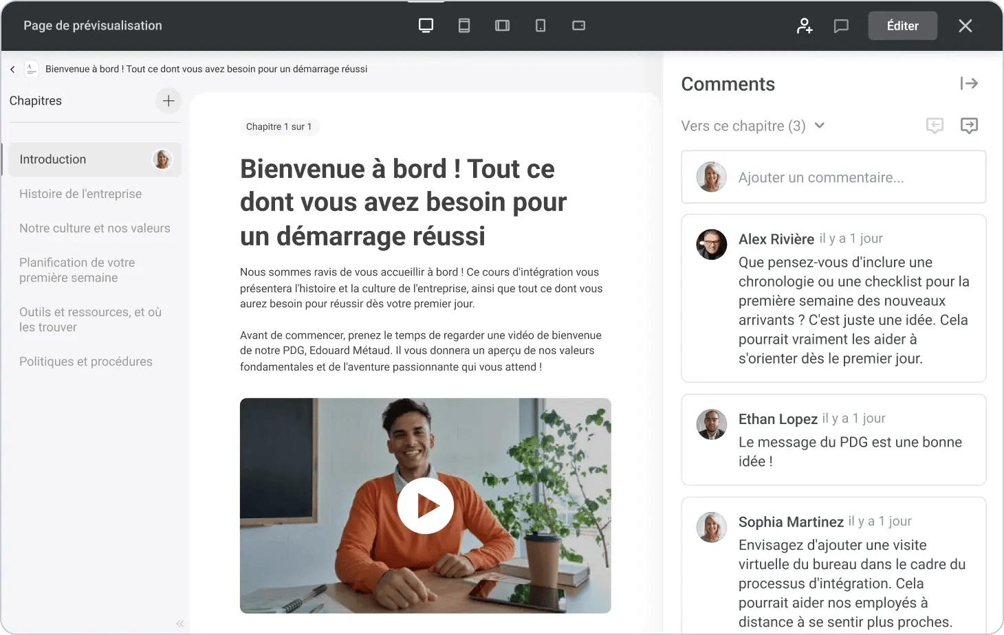 Capture d'écran de l'espace ispring cloud, montrant un cours en ligne.