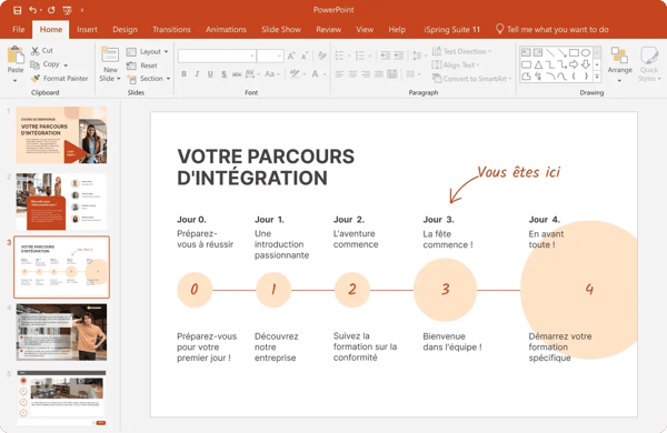 illustration de l'interface du logiciel iSpring suite, dans Powerpoint