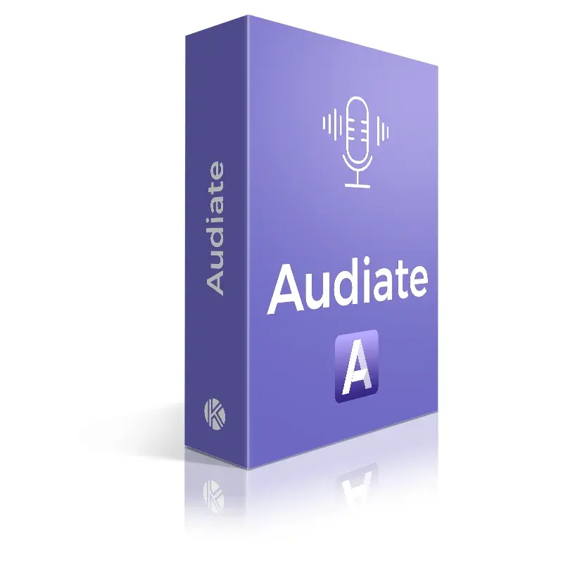 Vue 3D de la boîte du logiciel Audiate