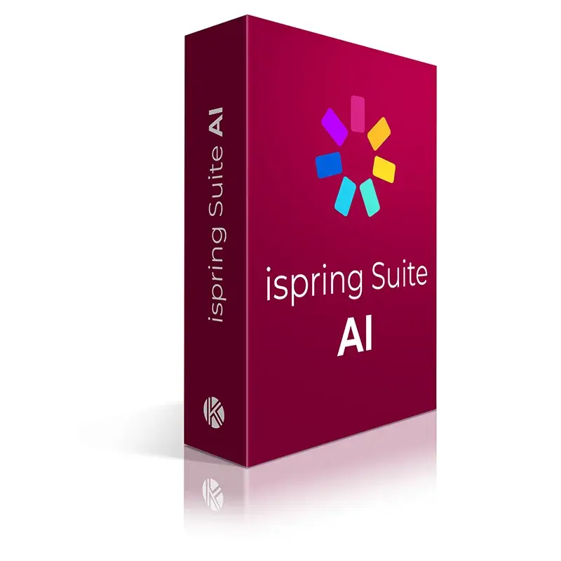 Vue 3D de la boîte du logiciel ispring Suite AI